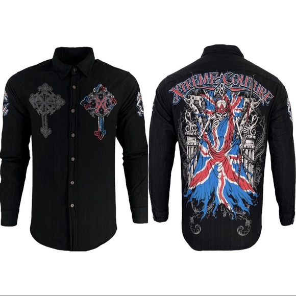 Affliction Other - Xtreme Couture by Affliction Men's Button Down Woven Shirt Fortress Black